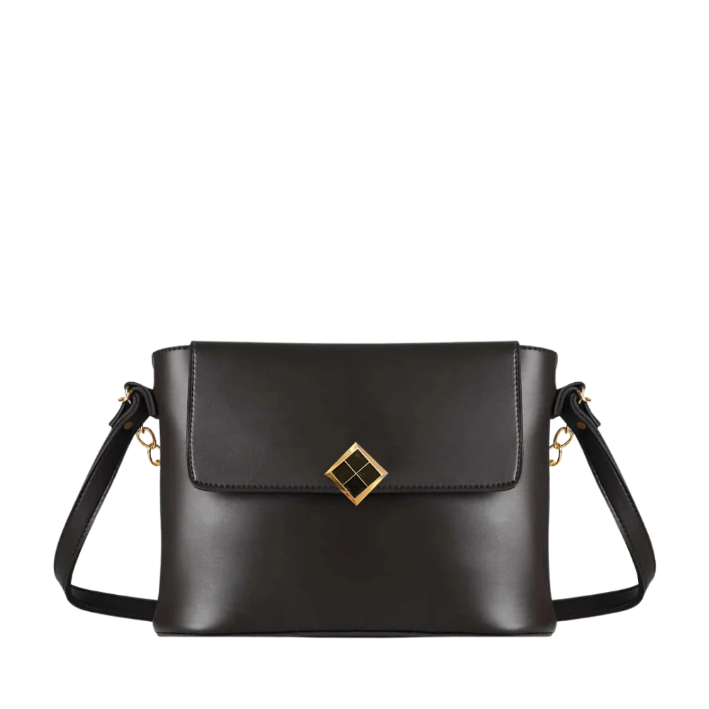 Minimalist Black Vegan Leather Crossbody Bag