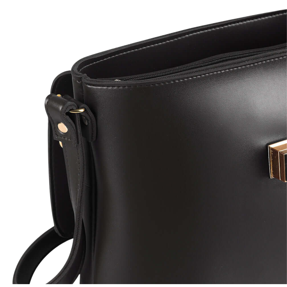 Minimalist Black Vegan Leather Crossbody Bag